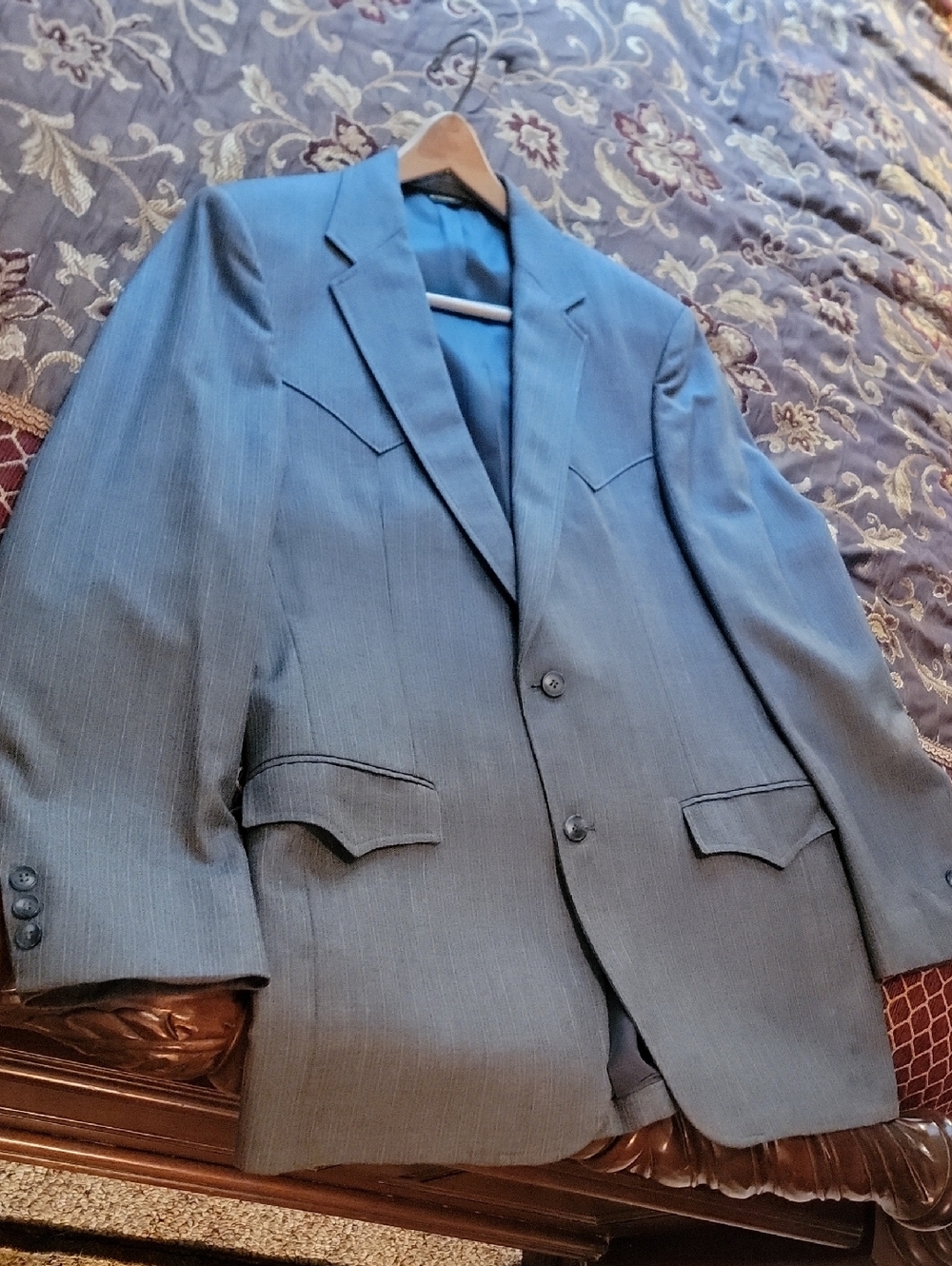 Vintage Western 3 Piece Suit Size 42 Grey/blue Pinstripe Very Very Nice
